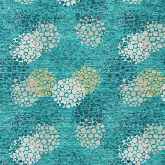 Emerald Gray And Ivory Polka Dot Washable Indoor Outdoor Area Rug Photo 6