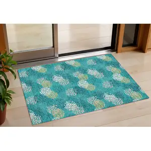 Photo of Emerald Gray And Ivory Polka Dot Washable Indoor Outdoor Area Rug