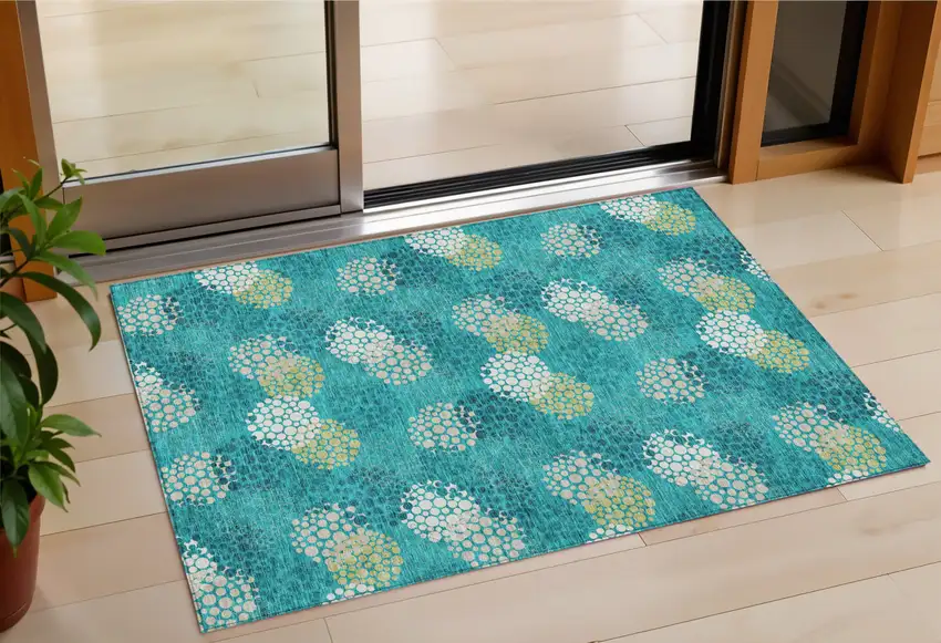 Emerald Gray And Ivory Polka Dot Washable Indoor Outdoor Area Rug Photo 1