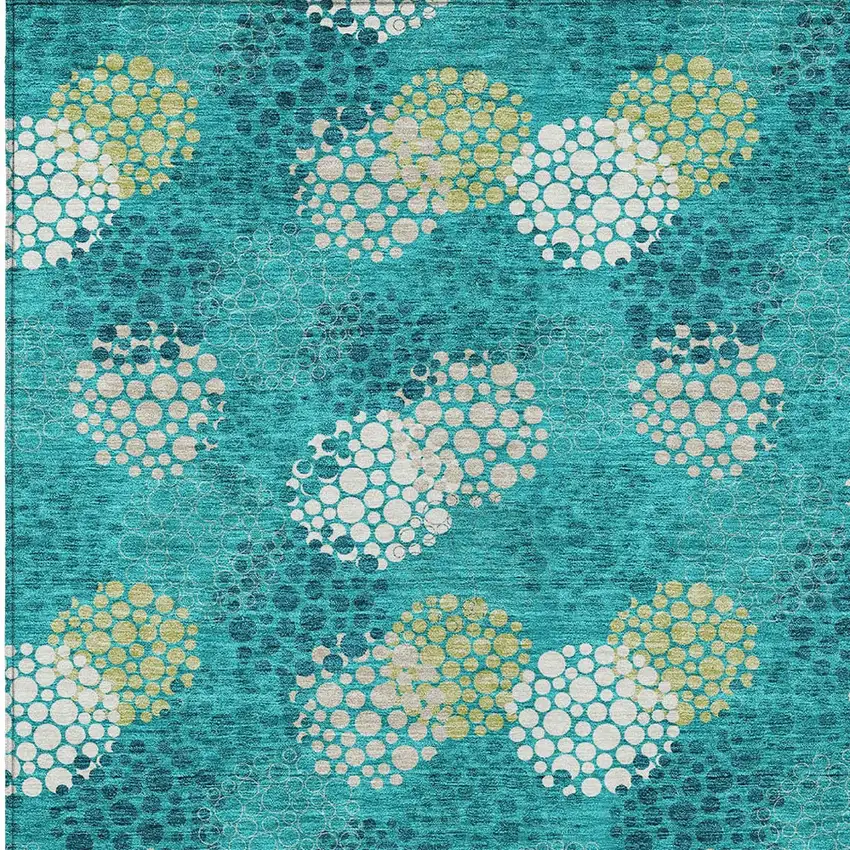 Emerald Gray And Ivory Polka Dot Washable Indoor Outdoor Area Rug Photo 6