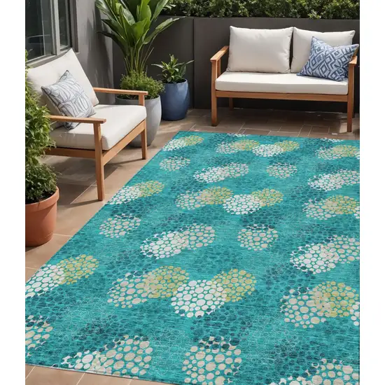 Emerald Gray And Ivory Polka Dot Washable Indoor Outdoor Area Rug Photo 1