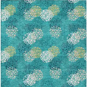 Photo of Emerald Gray And Ivory Polka Dot Washable Indoor Outdoor Area Rug