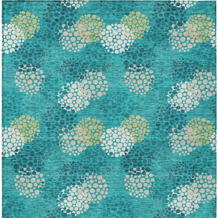 Emerald Gray And Ivory Polka Dot Washable Indoor Outdoor Area Rug Photo 8