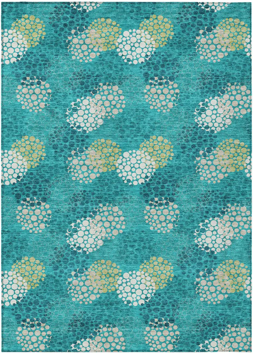 Emerald Gray And Ivory Polka Dot Washable Indoor Outdoor Area Rug Photo 2