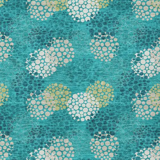 Emerald Gray And Ivory Polka Dot Washable Indoor Outdoor Area Rug Photo 6