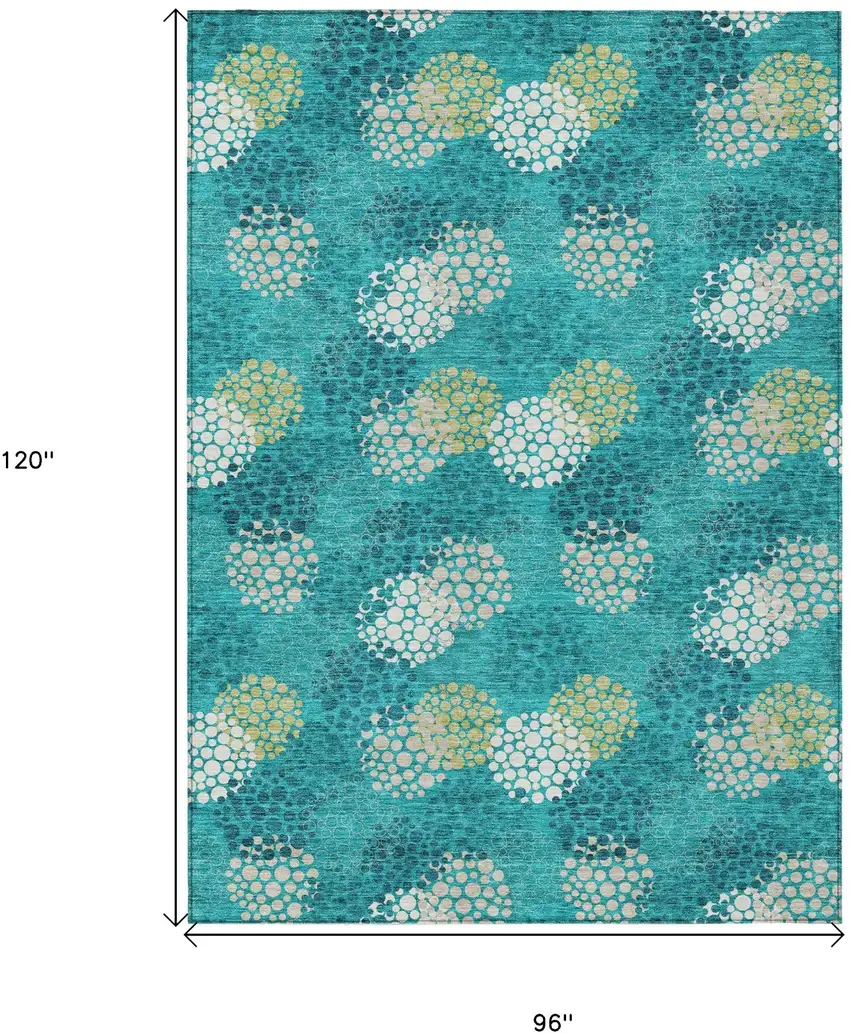 Emerald Gray And Ivory Polka Dot Washable Indoor Outdoor Area Rug Photo 3