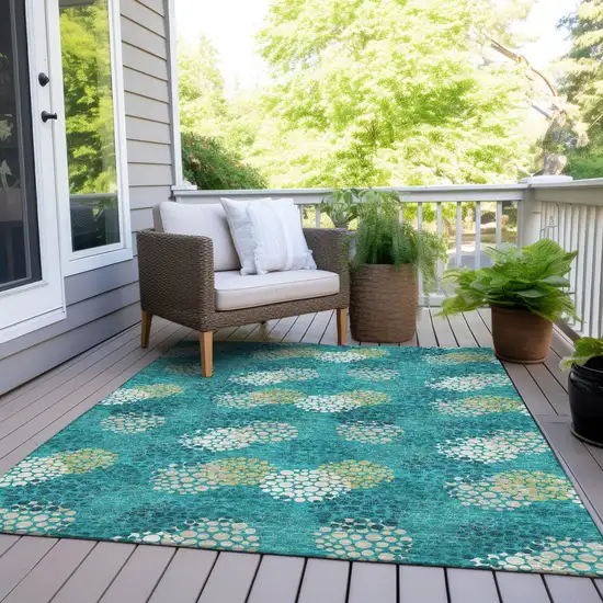 Emerald Gray And Ivory Polka Dot Washable Indoor Outdoor Area Rug Photo 9