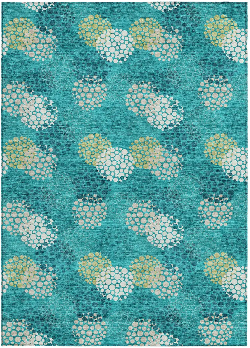 Emerald Gray And Ivory Polka Dot Washable Indoor Outdoor Area Rug Photo 8
