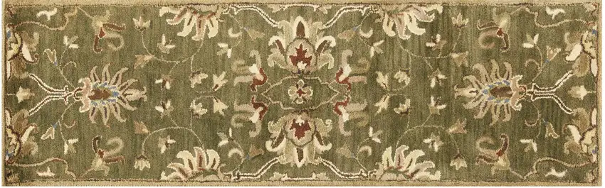Emerald Green Floral Vine Wool Runner Rug Photo 2