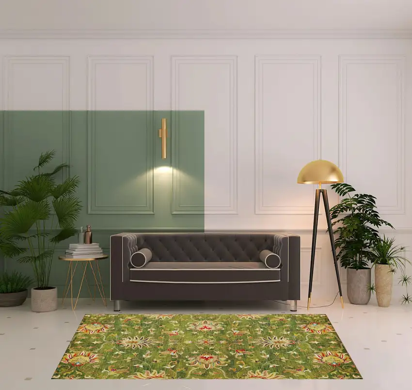 Green and Red Wool Floral Vines Hand Tufted Area Rug Photo 2
