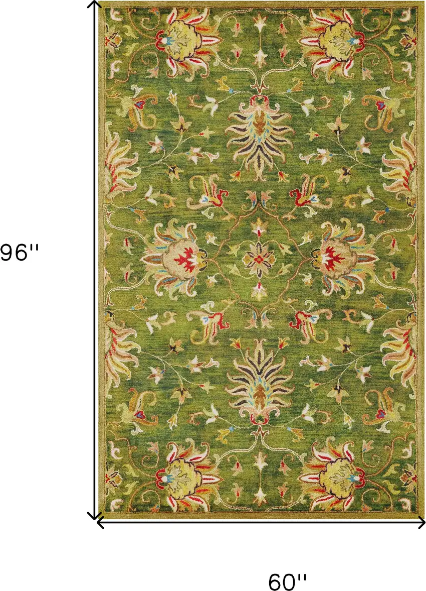 Emerald Green Hand Tufted Traditional Floral Indoor Area Rug Photo 8