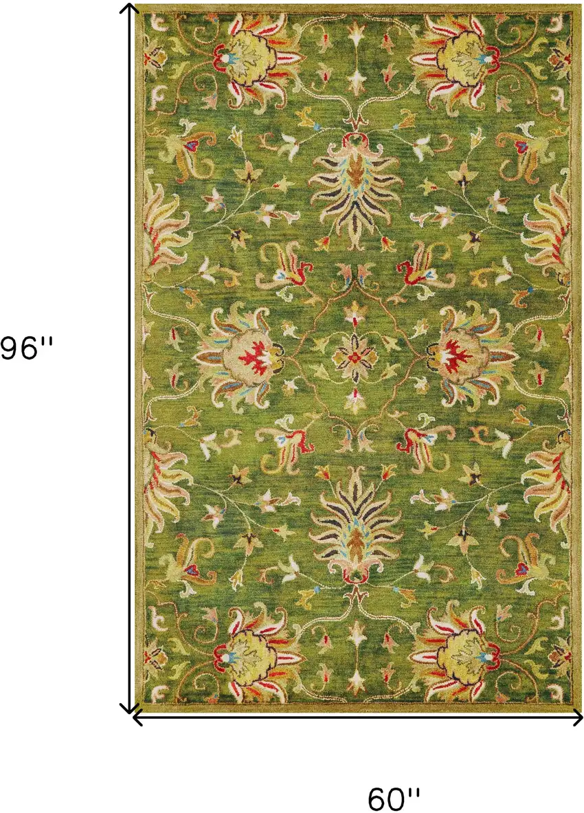 Emerald Green Hand Tufted Traditional Floral Indoor Area Rug Photo 8