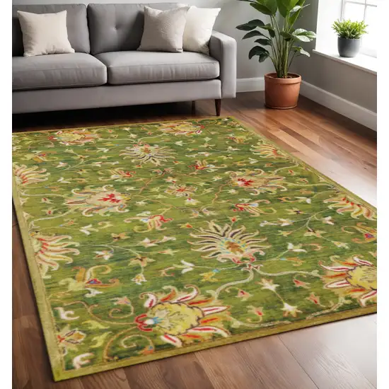 Green Red And Ivory Wool Floral Medallion Hand Tufted Area Rug Photo 1