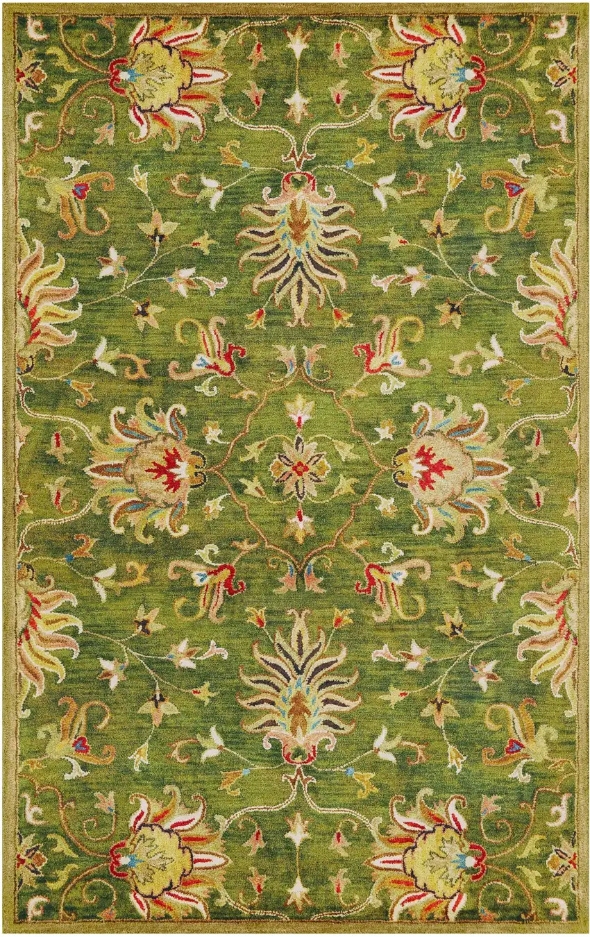 Green New Zealand Lambs Wool Floral Hand Tufted Area Rug Photo 1