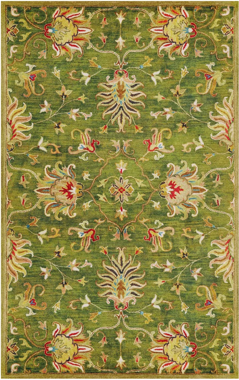 Emerald Green Hand Tufted Wool Traditional Floral Indoor Area Rug Photo 4