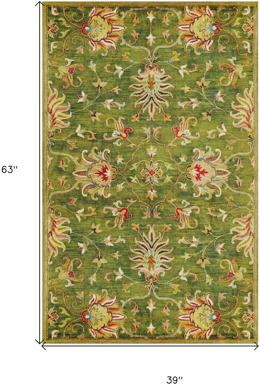 Green New Zealand Lambs Wool Floral Hand Tufted Area Rug Photo 8