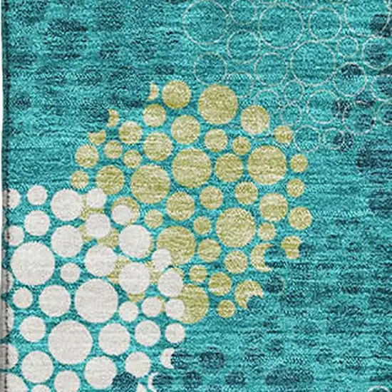 Emerald Ivory And Aqua Polka Dot Washable Area Rug With UV Protection Photo 3
