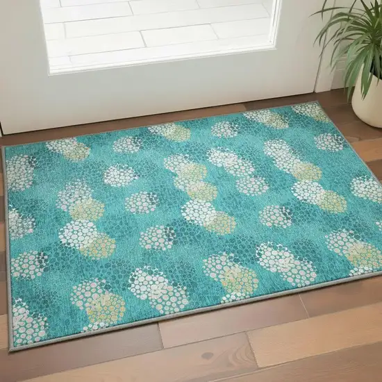Emerald Ivory And Aqua Polka Dot Washable Area Rug With UV Protection Photo 2