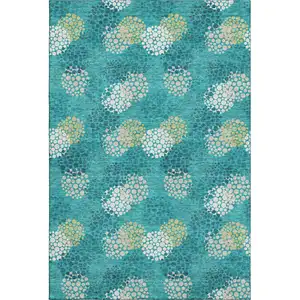 Photo of Emerald Ivory And Aqua Polka Dot Washable Area Rug With UV Protection