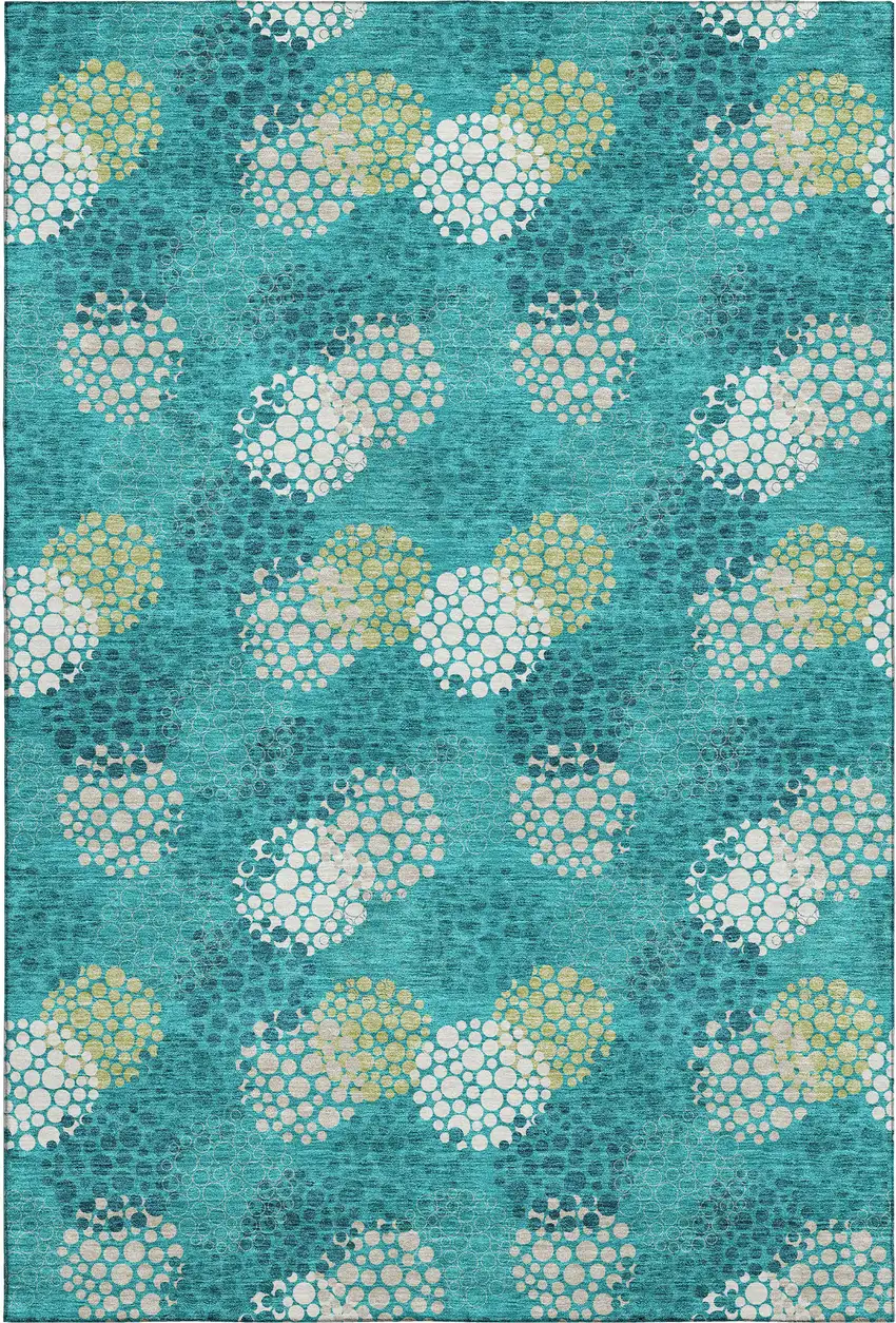 Emerald Ivory And Aqua Polka Dot Washable Area Rug With UV Protection Photo 1