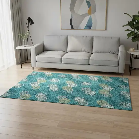 Emerald Ivory And Aqua Polka Dot Washable Area Rug With UV Protection Photo 2