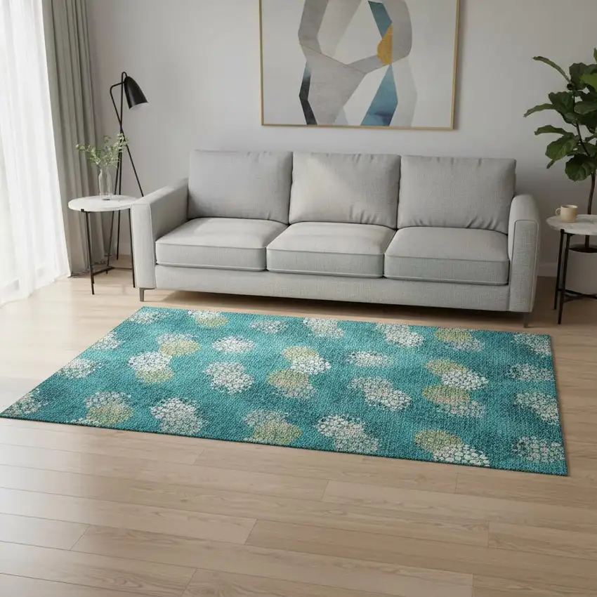 Emerald Ivory And Aqua Polka Dot Washable Area Rug With UV Protection Photo 2