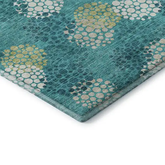 Emerald Ivory And Aqua Polka Dot Washable Area Rug With UV Protection Photo 8