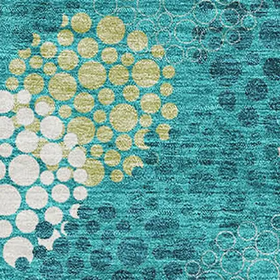Emerald Ivory And Aqua Polka Dot Washable Area Rug With UV Protection Photo 3
