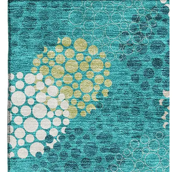 Emerald Ivory And Aqua Polka Dot Washable Area Rug With UV Protection Photo 4