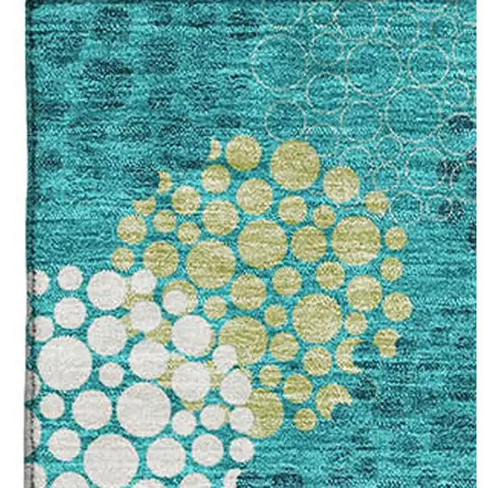 Emerald Ivory And Aqua Polka Dot Washable Area Rug With UV Protection Photo 3