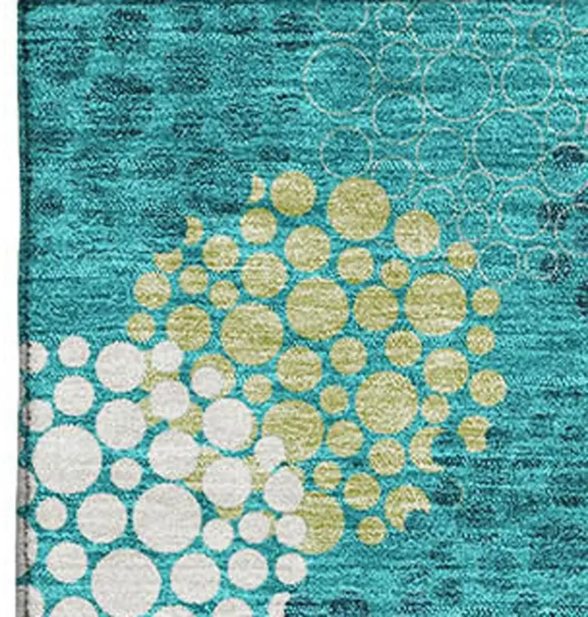 Emerald Ivory And Aqua Polka Dot Washable Area Rug With UV Protection Photo 3