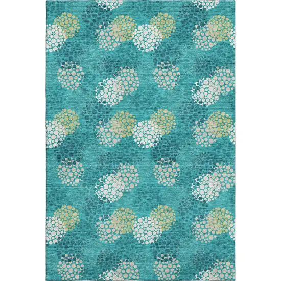 Emerald Ivory And Aqua Polka Dot Washable Area Rug With UV Protection Photo 1
