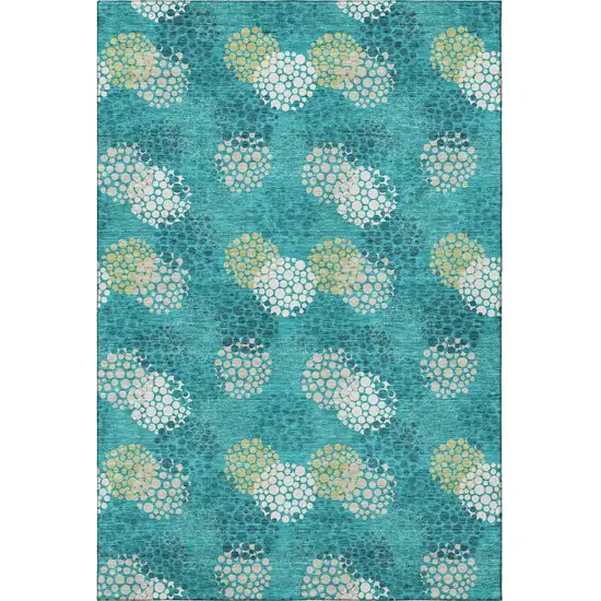 Emerald Ivory And Aqua Polka Dot Washable Area Rug With UV Protection Photo 4