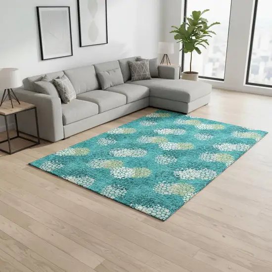 Emerald Ivory And Aqua Polka Dot Washable Area Rug With UV Protection Photo 2