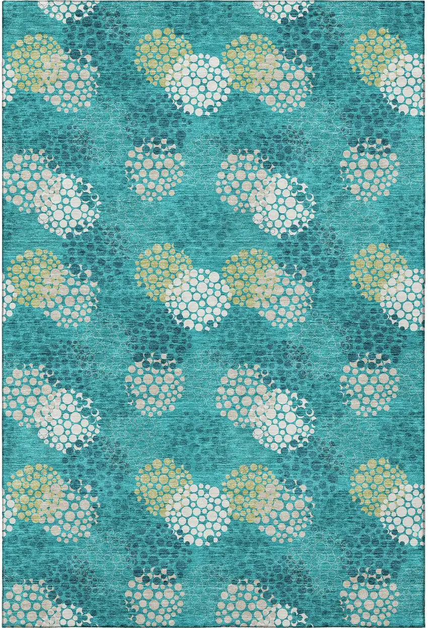 Emerald Ivory And Aqua Polka Dot Washable Area Rug With UV Protection Photo 4