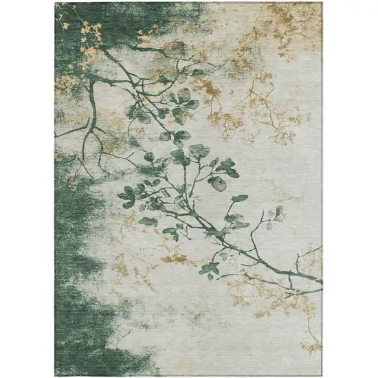 Emerald Ivory And Gold Floral Washable Indoor Outdoor Area Rug Photo 4