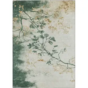 Photo of Emerald Ivory And Gold Floral Washable Indoor Outdoor Area Rug