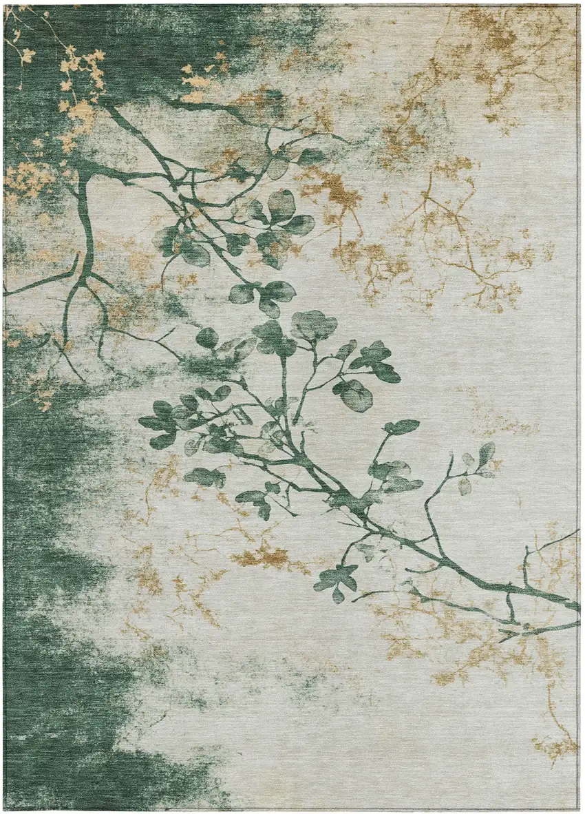 Emerald Ivory And Gold Floral Washable Indoor Outdoor Area Rug Photo 1