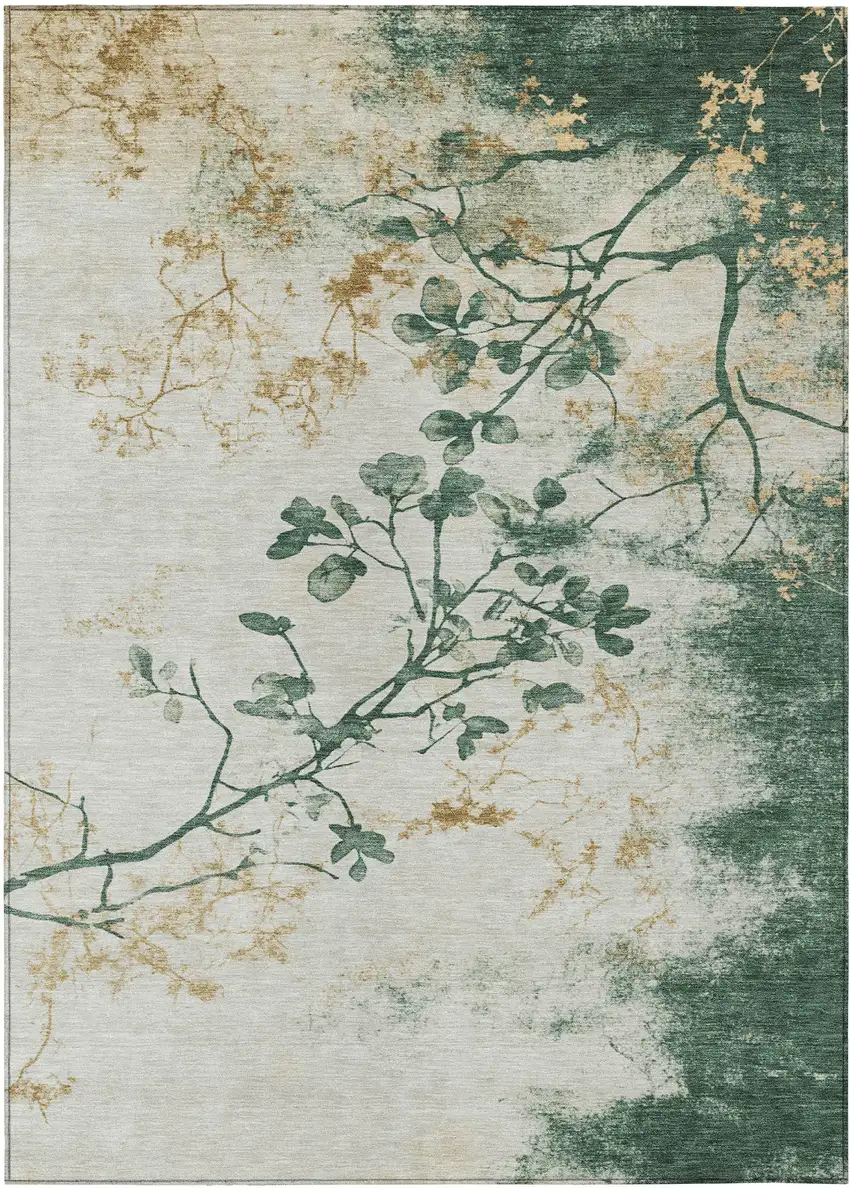Emerald Ivory And Gold Floral Washable Indoor Outdoor Area Rug Photo 1