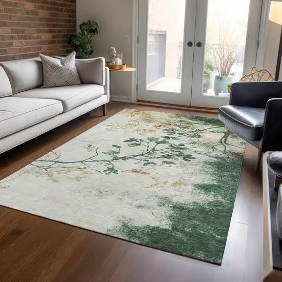 Emerald Ivory And Gold Floral Washable Indoor Outdoor Area Rug Photo 7