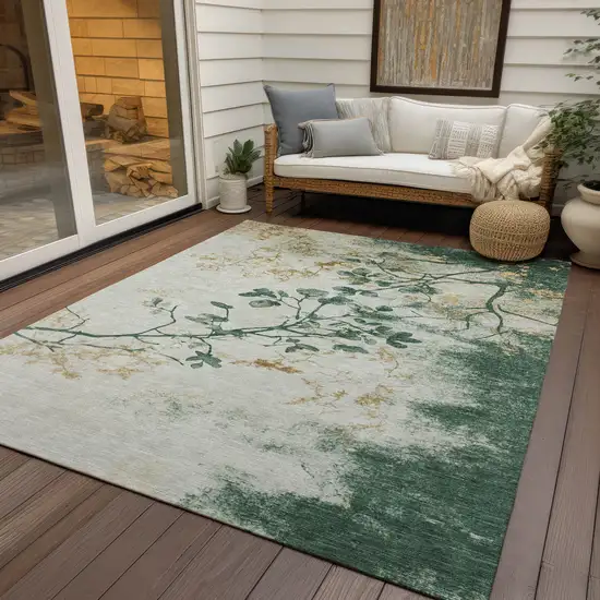 Emerald Ivory And Gold Floral Washable Indoor Outdoor Area Rug Photo 6