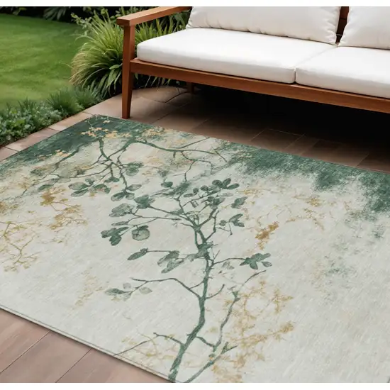 Emerald Ivory And Gold Floral Washable Indoor Outdoor Area Rug Photo 2