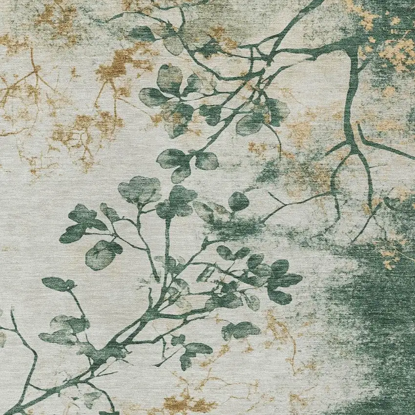 Emerald Ivory And Gold Floral Washable Indoor Outdoor Area Rug Photo 3