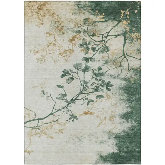 Emerald Ivory And Gold Floral Washable Indoor Outdoor Area Rug Photo 9