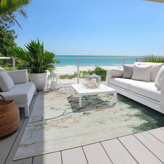 Emerald Ivory And Gold Floral Washable Indoor Outdoor Area Rug Photo 8