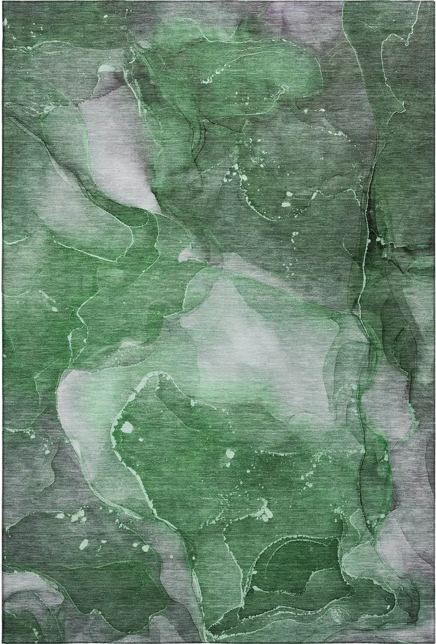 Emerald Ivory And Gray Abstract Washable Area Rug With UV Protection Photo 1