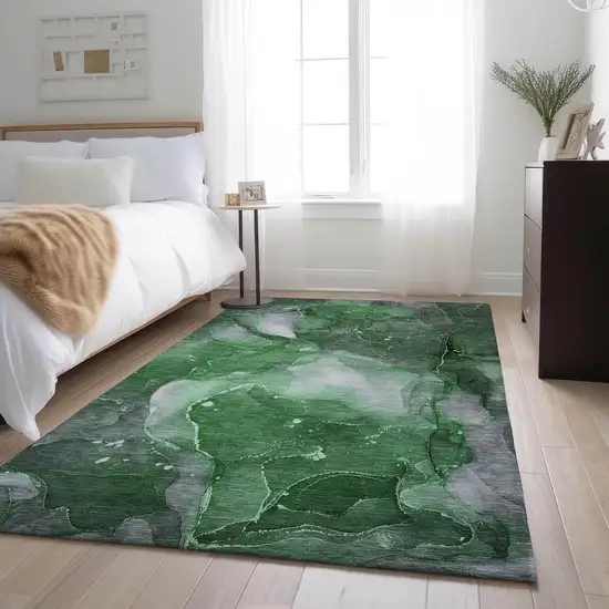 Emerald Ivory And Gray Abstract Washable Area Rug With UV Protection Photo 4