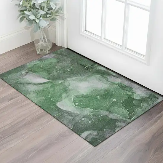 Emerald Ivory And Gray Abstract Washable Area Rug With UV Protection Photo 1
