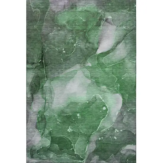 Emerald Ivory And Gray Abstract Washable Area Rug With UV Protection Photo 4