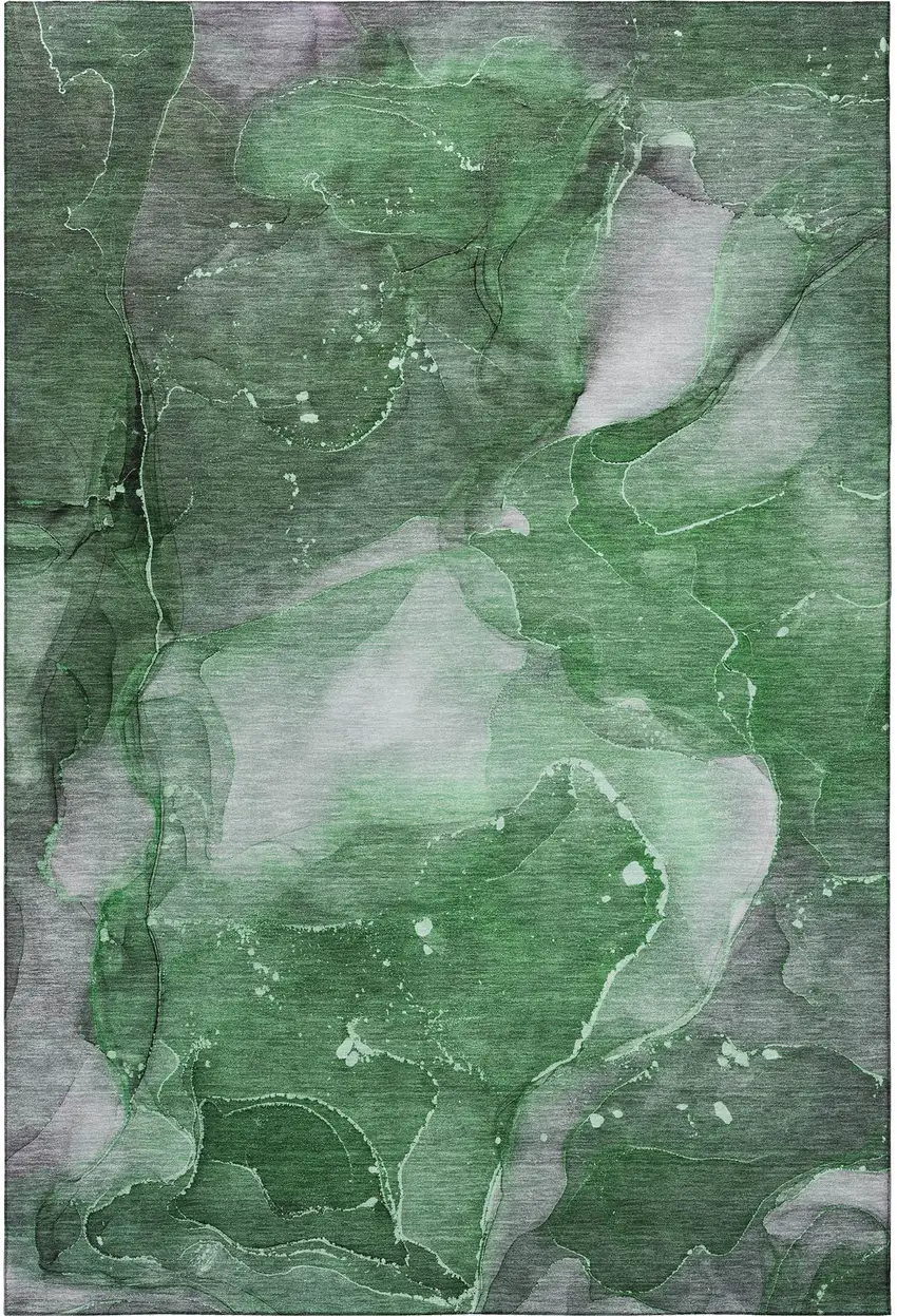 Emerald Ivory And Gray Abstract Washable Area Rug With UV Protection Photo 4